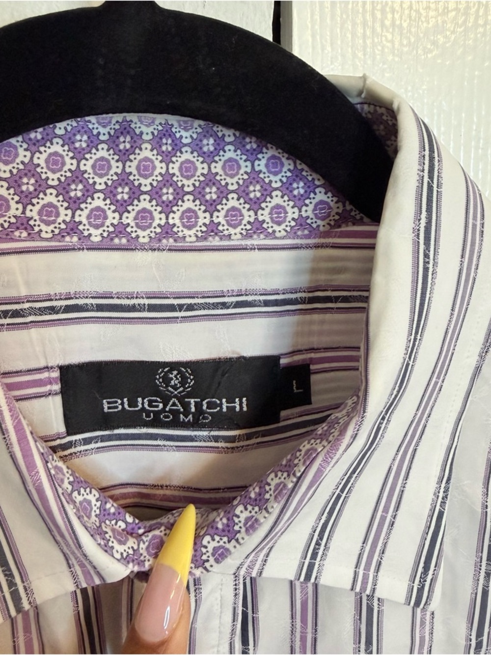 Bugatchi Uomo Men's Striped Shirt White Purple Large - Picture 2 of 3